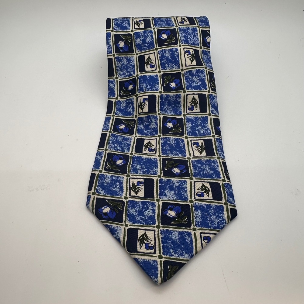 Ricci Silk Necktie‎ Floral Print Blue Patterned Designer Tie Made in Italy